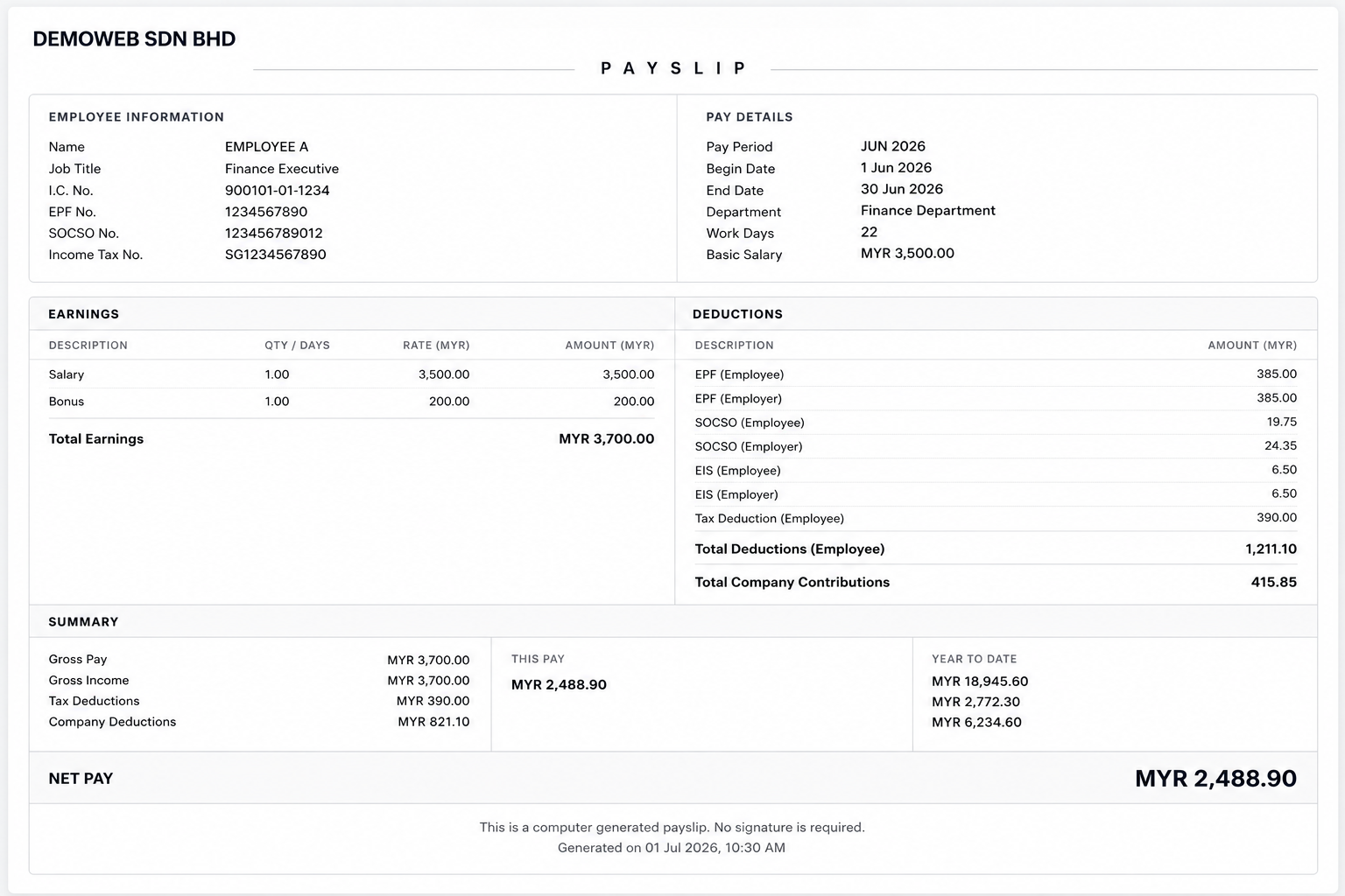 Payslip Self-Service & Payroll Analytics software screen